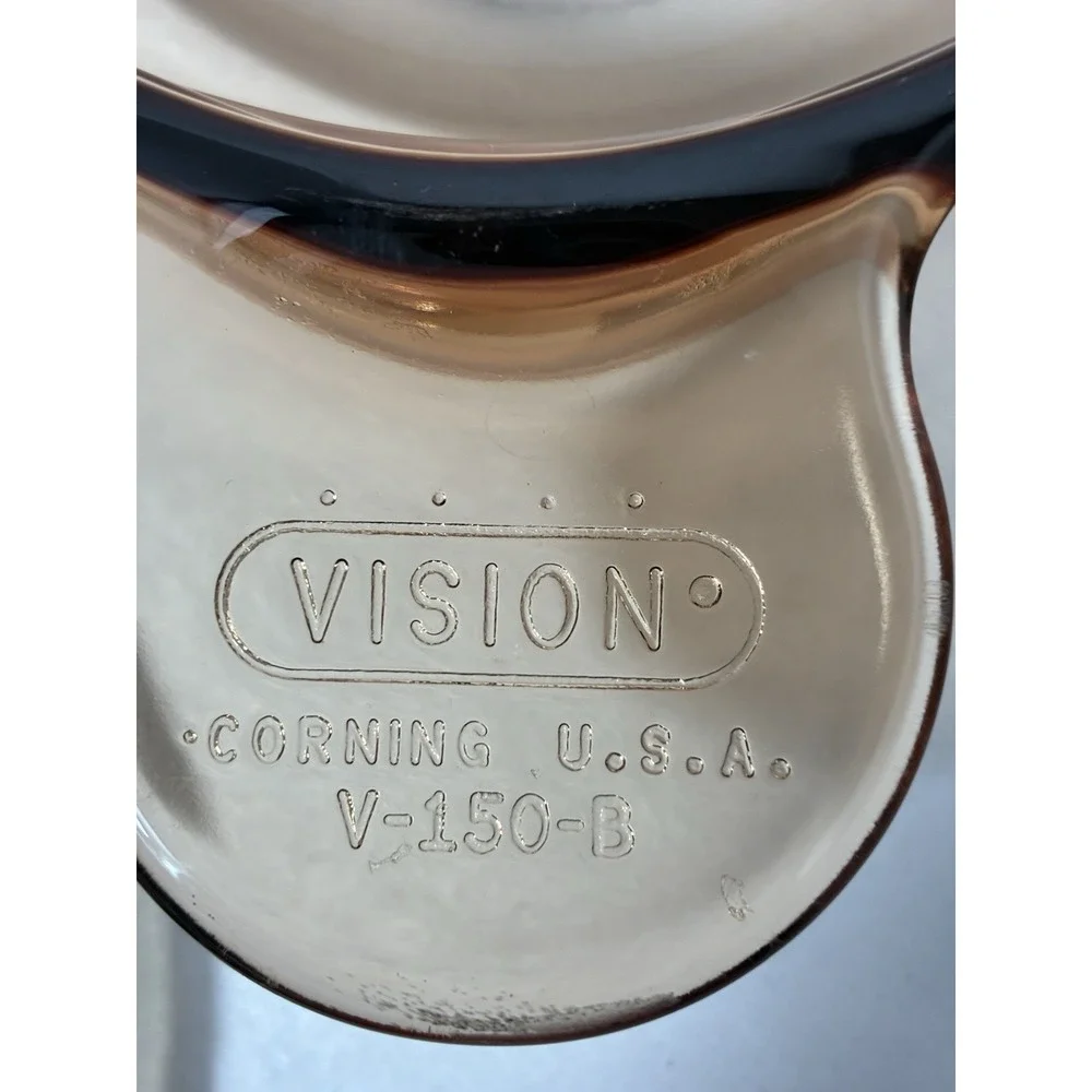 Vintage Vision Corning Amber Lot Of‎ 2 Oval/round Casserole With Lid V150-b-V14B